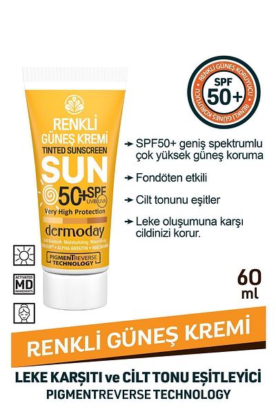 Dermoday Tinted Sunscreen Spf50+ Anti-Blemish Effect with Lumiskin and Arbutin 60ml
