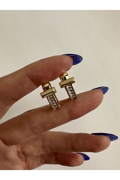 ringbox أقراط نسائية من حجر الرغيف الفرنسي موديل العلامة التجارية الذهبية