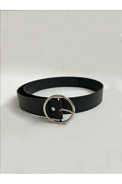 FREYA MODA Black Women's Belt with Round Silver Buckle