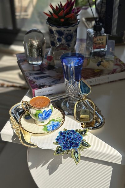 bibashka Mavi çiçekli 2li peçete takımı