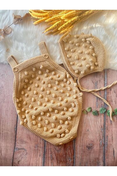 seraskids Baby Knitted Popcorn Jumpsuit and Hat
