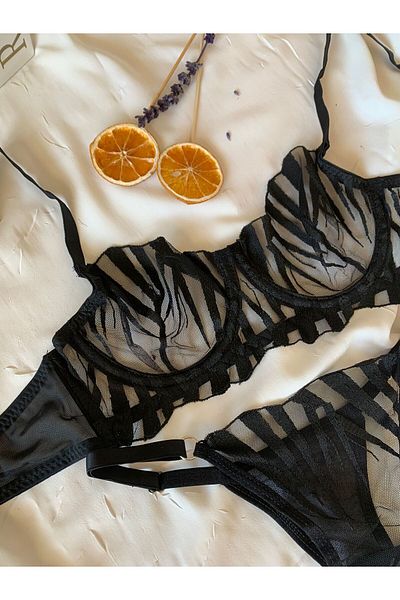 ROZENİN LINGERIE Set de sutien din tul fără cupă cu sârmă neagră cadou de Anul Nou