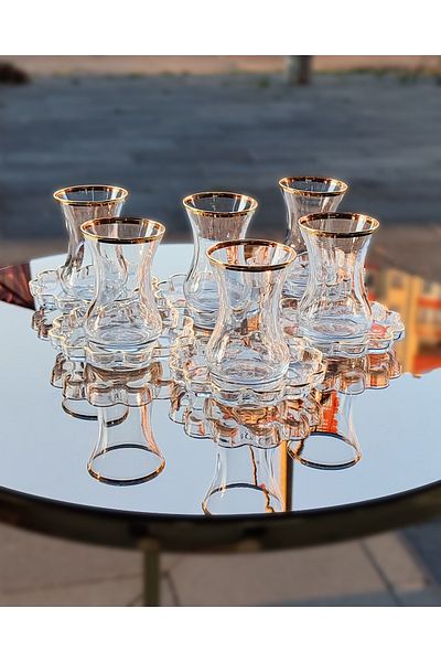 SEÇKİNEV Pasabahce Daisy Real Gold 12 Piece Cups