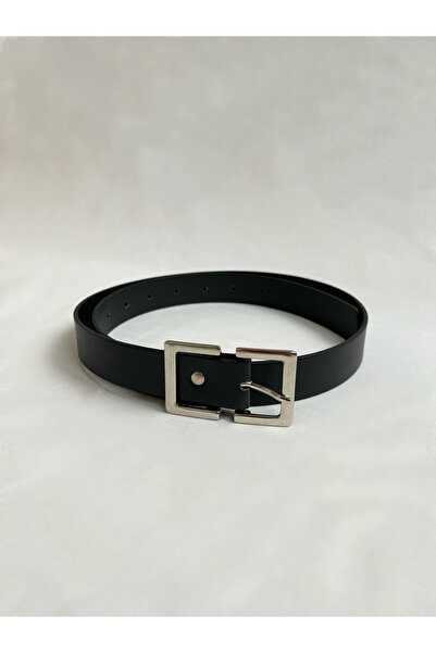 Generic Brand Black Women's Belt with Silver Basic Buckle