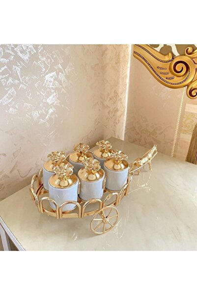 İmren Collection Horse Spice Shaker with Japanese Roses White Gold