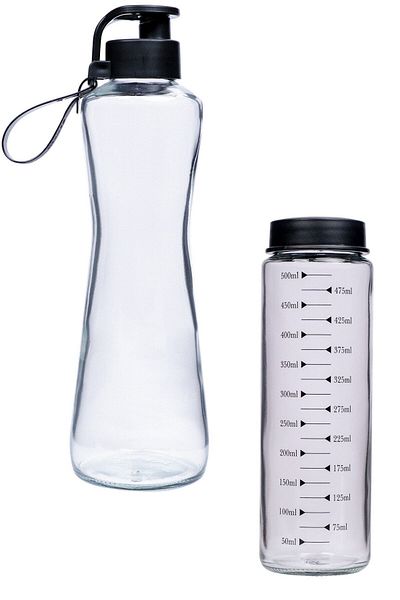 Hane Dostu 750 ml 2-Piece Glass Water Bottle Set - 550 Cc Scale Glass Water Bottle and Glass Water Bottle, Waterfresh