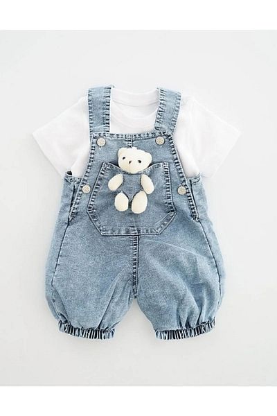 Cimcime Bebe Baby Denim Salopet with Teddy Bear