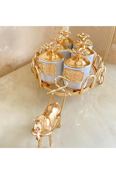 İmren Collection Horse Spice Shaker with Japanese Roses White Gold