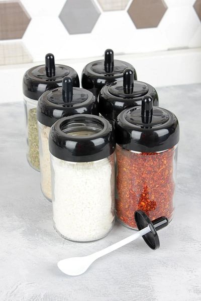 Rotanev 6 Pieces Spice Bowl Set with Lid and Spoon 300 ml Glass Spice Set