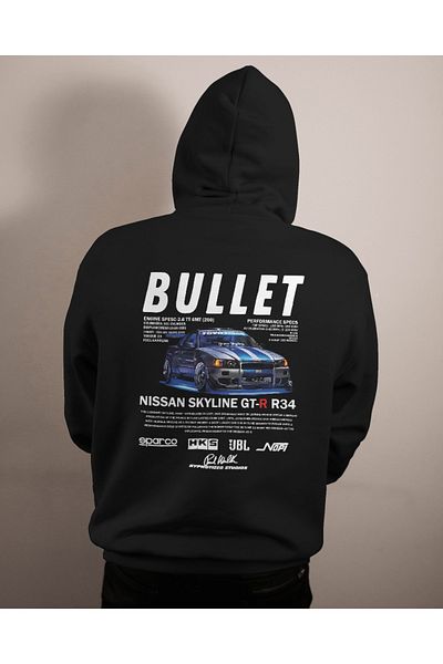AEMİ Мъжки суитшърт с качулка, голям размер, черен, с принт BULLET GORE
