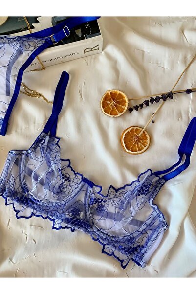 ROZENİN LINGERIE Σετ σουτιέν από τούλι χωρίς καπάκι με μπλε φλοράλ