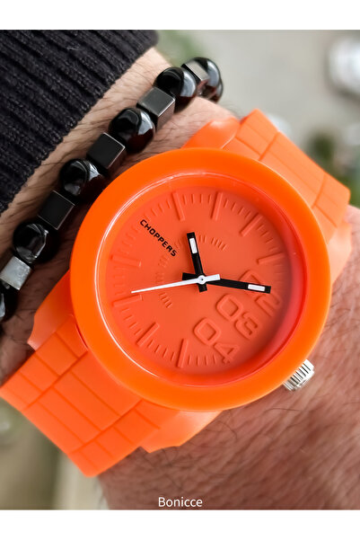 Choppers Brand Orange Color Silicone Cord Sports Men's Wrist Watch + Bracelet