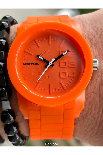 Choppers Brand Orange Color Silicone Cord Sports Men's Wrist Watch + Bracelet