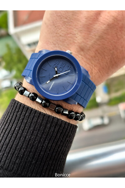 Choppers Brand Navy Blue Silicone Cord Sports Men's Wrist Watch + Bracelet