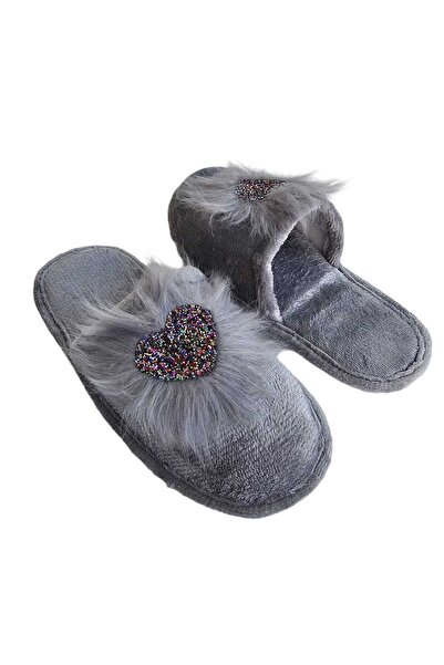 ZERDALİFE Жіночі домашні капці з сірим пухом і серцем - Z132007