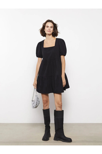 LC Waikiki Xside New Black Square Neck Women's Dress - Short Sleeve