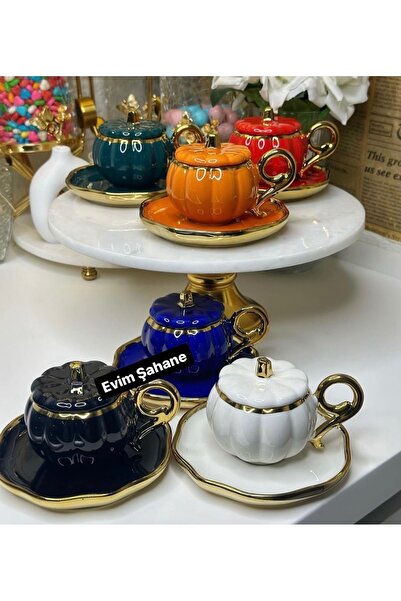 KRD 6’lı Kabaklı Kapaklı Renkli Kahve Fincan Takımı