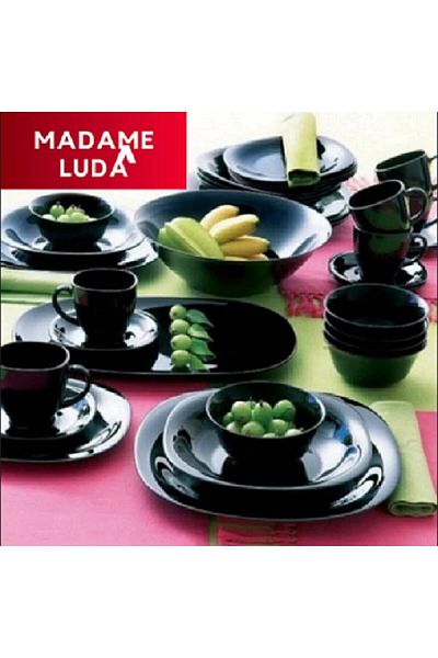 Luminarc مجموعة أطباق Madame Luda-Carine Black المكونة من 24 قطعة - تقديم الطعام والكعك وحساء الحلوى