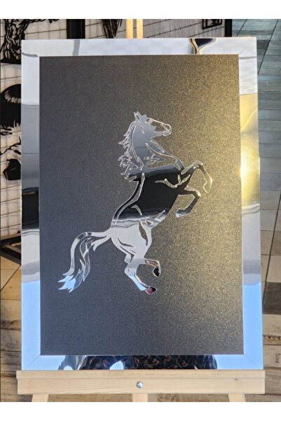 Numa Concept Şahlanan At Tablo Siyah Mdf Üzeri Gümüş Pleksi Duvar Dekorasyon ...