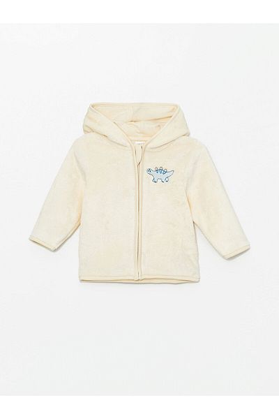 LC Waikiki Lcw Baby Boy Dinosaur Embroidered Hooded Cardigan and Plush Pants - Set of 2