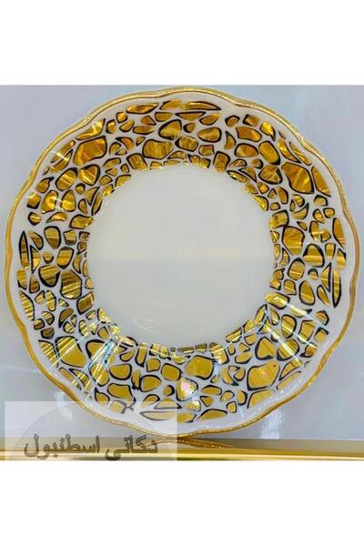 DUKKANI ISTANBUL Tiger Gold 12 Piece Tea Plate and Gawa Cup Set
