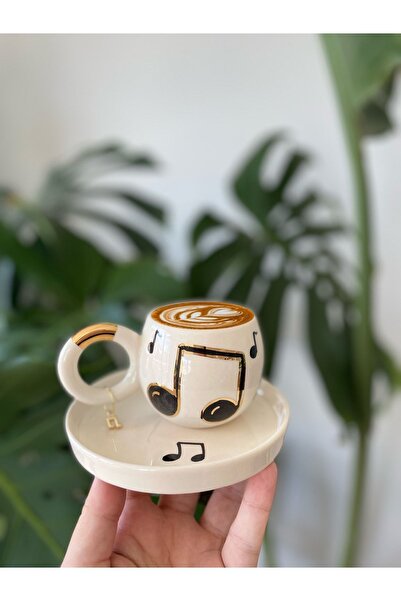 Mugtasarım Handmade 24k Gold Gilded Double Note Turkish Coffee Cup