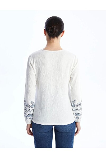 LC Waikiki LCW Grace - Γυναικεία μακρυμάνικη μπλούζα με δεμένο γιακά και στάμπα