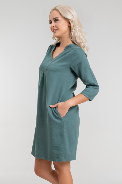 Bold & Young 3/4 Sleeve and Shoulder Gathered Pocket Cotton Legendary Women's Dress