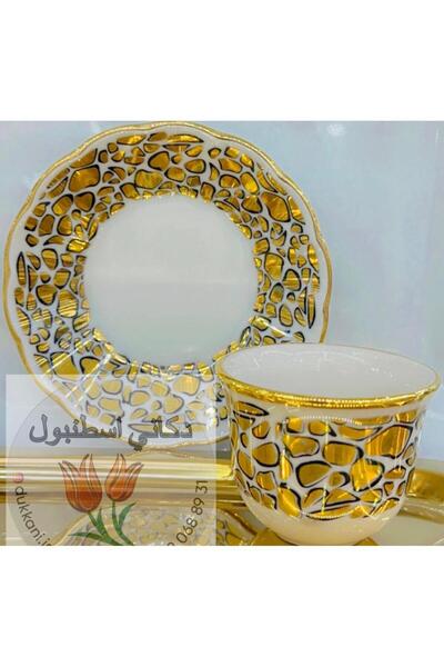 DUKKANI ISTANBUL Tiger Gold 12 Piece Tea Plate and Gawa Cup Set