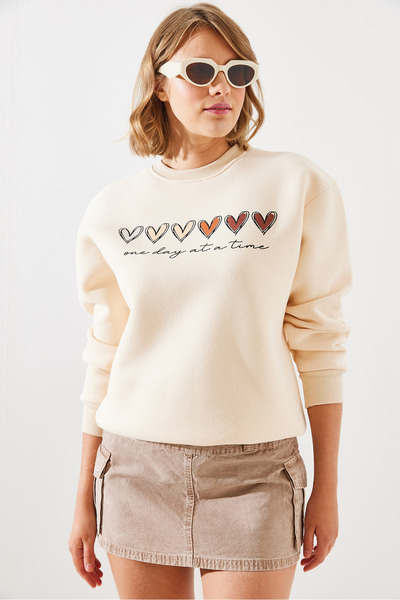 Bianco Lucci Πολύχρωμο γυναικείο φούτερ με στάμπα καρδιάς MBHS007 - Three Thread Raster