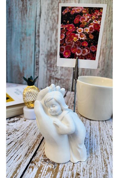 Rota Hediyelik White Mother Child Note Holder, Photo Holder, Hand Note Holder