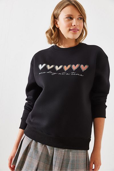 Bianco Lucci Buntes, mit Herzen bedrucktes Damen-Sweatshirt MBHS007 – Drei-Garn-Raster