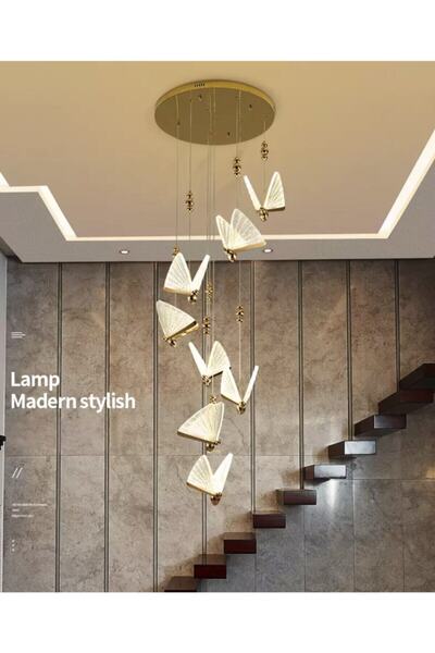 burenze Luxury Modern Exclusive Sarkıt Kelebek Led Avize 8’li Gold Sarı Gün I...