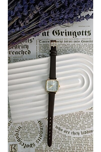 LA BOSS Koyu Kahve Deri Kordonlu Kare Bombeli Kadın Kol Saati