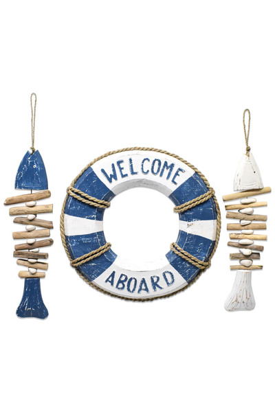 Wood Lifebuoy Fishbone Set Triple Wall Set Sea Themed