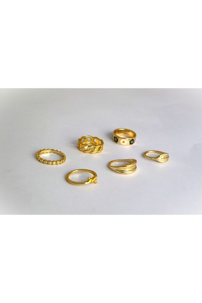 Ervalina مجموعة من 6 حلقات ومفاصل منقوشة بالزهور