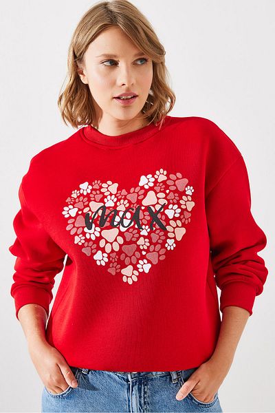 Bianco Lucci Damen-Sweatshirt mit Rundhalsausschnitt und Pfotenabdruck – MBHS005 60601005
