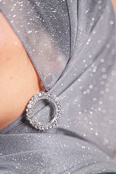 Afilva Kadın Simli Gümüş Abiye Şal