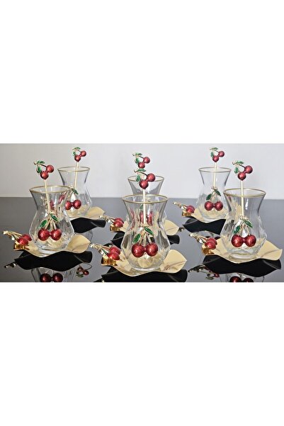 atabey home ALYA TEA SET 18 PIECES LUXURY SET WITH CAST CHERRY & METAL PLATE AND CHERRY TEA SPOON