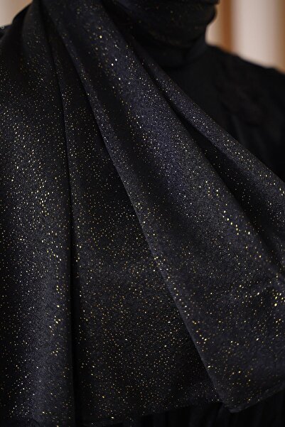 Genel Markalar Kadın Simli Siyah Sarı Simli Abiye Şal