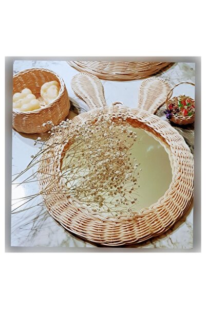 Veneris Home Çocuk Odası Avize Rattan Hasır Bambu Kulaklı Avize Ayna Sepet Seti
