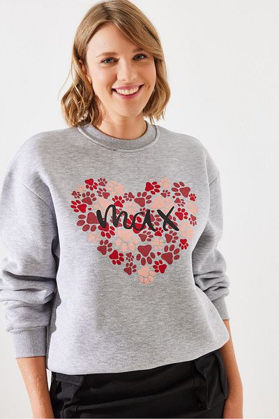 Bianco Lucci Women's Round Neck Paw Printed Sweatshirt - Mbhs005 60601005