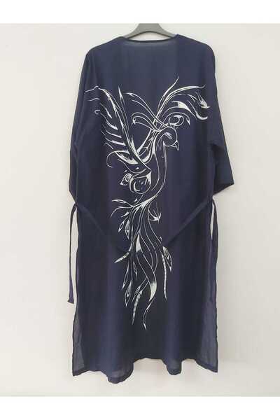 Miss Madly Kimono Kadın Lacivert Enerji Kuşu Baskılı Miss542190