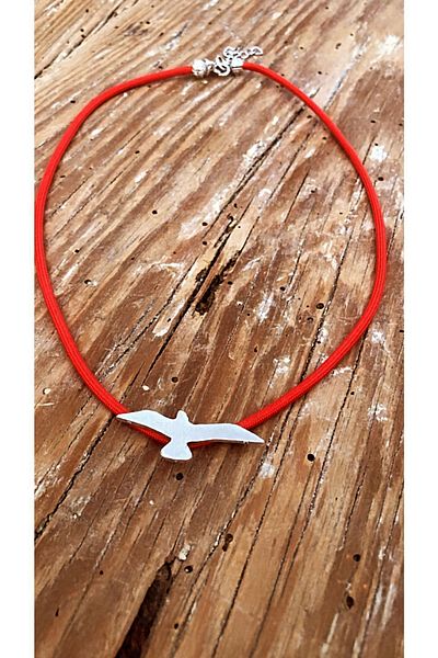 by özllem Red Karaton Thread Antique Silver Seagull Necklace