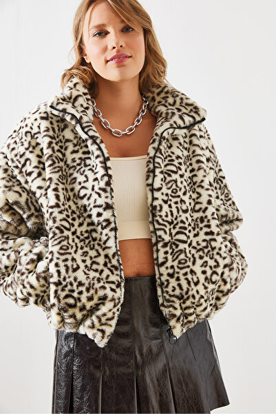 Bianco Lucci Dámský kabát z umělé kožešiny s leopardím vzorem – 2426 60251795