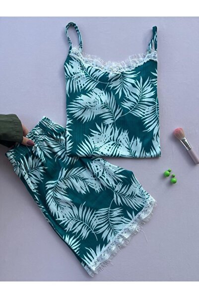 IŞILTI Yeşil İp Askılı Şortlu Pegasus Pijama Takımı