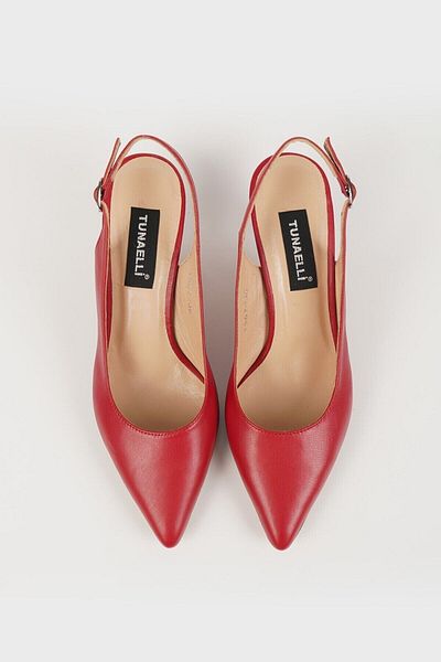 TUNAELLİ WOMEN'S RED GENUINE NATURAL LEATHER HEEL SHOES, NUMBER 35-40