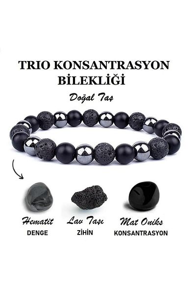 Dejavu TR 8mm Matte Onyx,Lav and Hematite Natural Stone Bracelet
