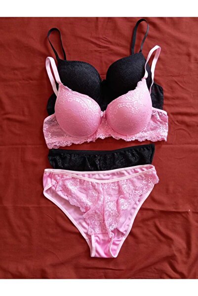 ST iç giyim Set sutien căptușit din 2 piese din dantelă neagră și roz - cu sârmă