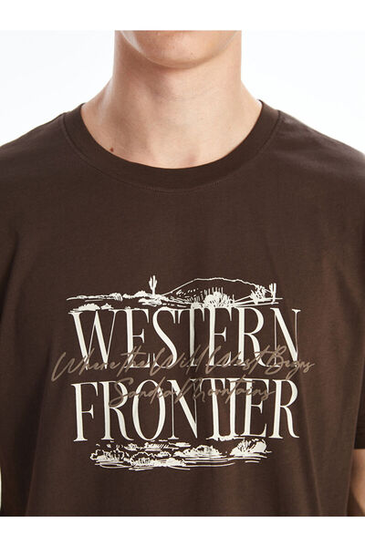 LC Waikiki Ανδρικό χτενισμένο βαμβακερό μπλουζάκι εμπριμέ - Crew neck, κοντό μανίκι